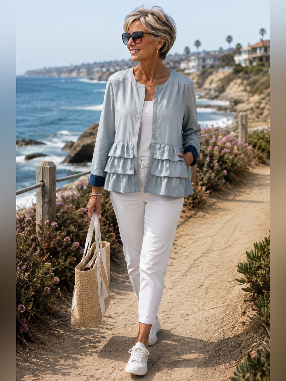 Kaari Blue Cotton Jacket Mediterranean Coastal Chic Cruise Resortwear